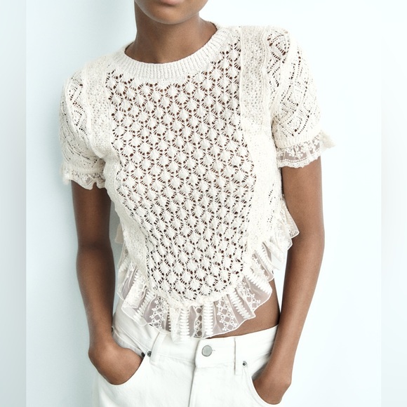Zara Sweaters - Zara lace crochet sweater top blouse ruffled bohemian